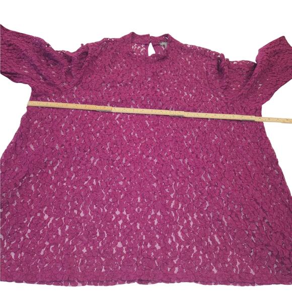 Kate & Mallory Womens 3X Lace Top Sheer Floral Magenta Overlay Romantic Feminine - Picture 8 of 10